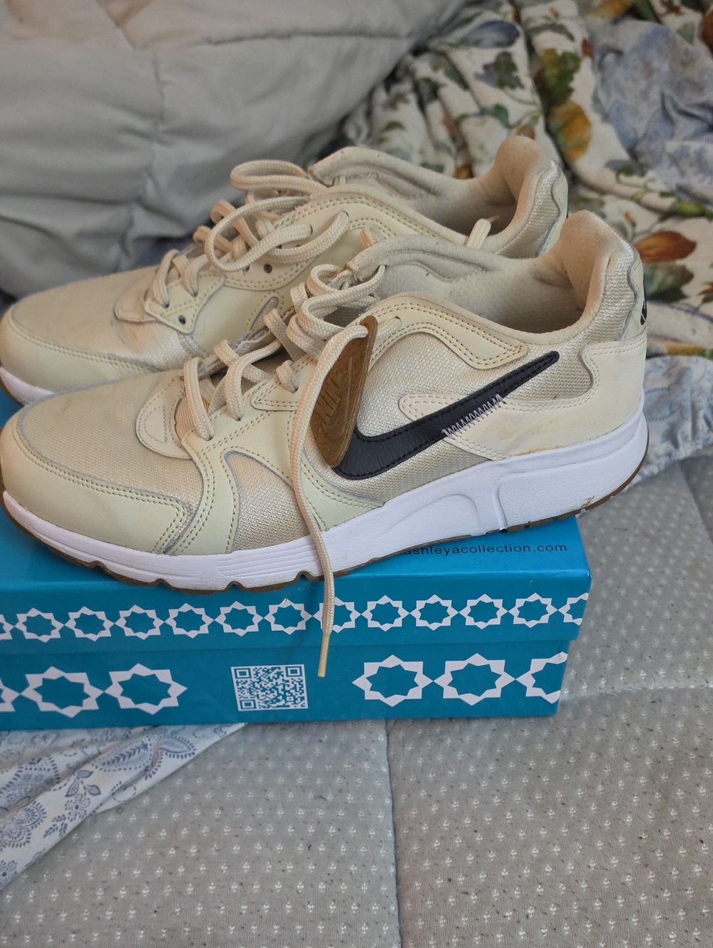 Women's Beige Athletic Sneakers with Black Logo Accent